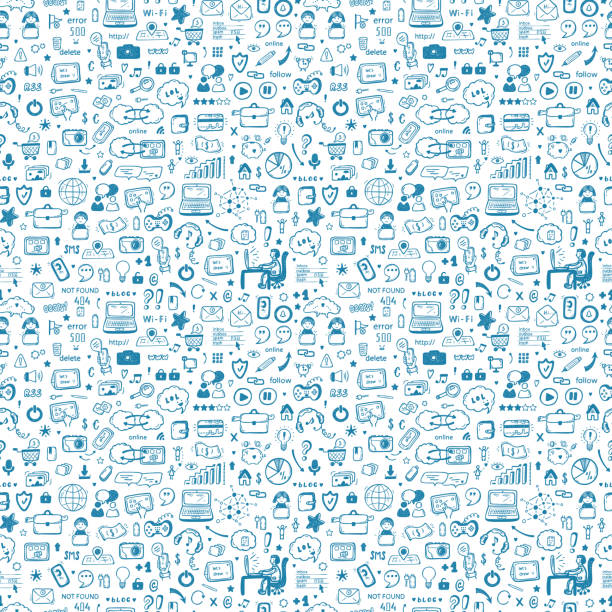 Internet of Things Background. Hand drawn Doodle Cloud Computing Technology and Social Media Icons Vector Seamless pattern Internet of Things Background. Hand drawn Doodle Cloud Computing Technology and Social Media Icons Vector Seamless pattern backgrounds icons stock illustrations