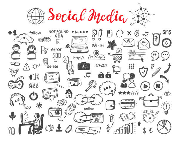 Internet of Things. Hand drawn Doodle Cloud Computing Technology and Social Media Icons Vector Set Internet of Things. Hand drawn Doodle Cloud Computing Technology and Social Media Icons Vector Set connection drawings stock illustrations