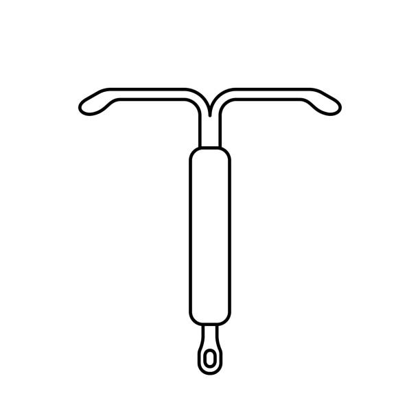 Intrauterine device icon. Linear logo Intrauterine device icon. Linear logo of T-shaped IUD. Black simple illustration of vaginal contraception. Contour isolated vector image on white background iud stock illustrations