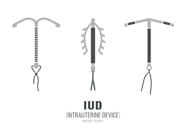 Intrauterine Device Icon Intrauterine Device Icon. Women contraception concept in grey colours. Vector illustration in flat style. iud stock illustrations