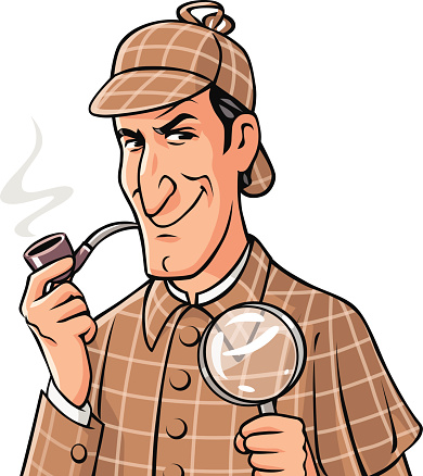 investigator-with-pipe-and-magnifying-glass-vector-id466069292