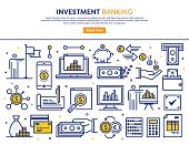 Line vector illustration of investment banking services. Banner/Header Icons.