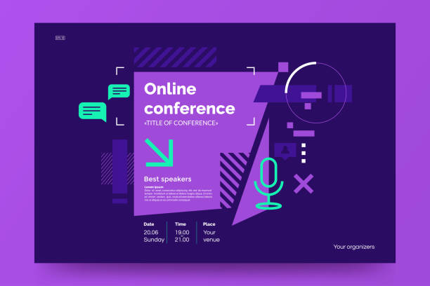 Invitation banner to the online conference. Business webinar invitation design. Announcement poster concept in flat style. Modern technology background with place for text. Vector eps 10.  conference stock illustrations