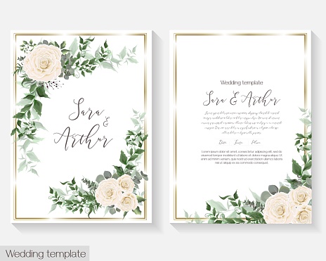 Invitation card template. White roses