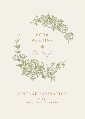 Invitation card with a green wreath.