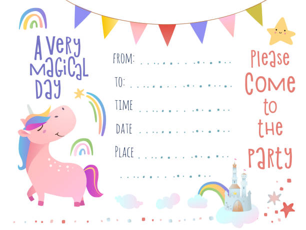 Invitation design. Birthday party.  pony stock illustrations