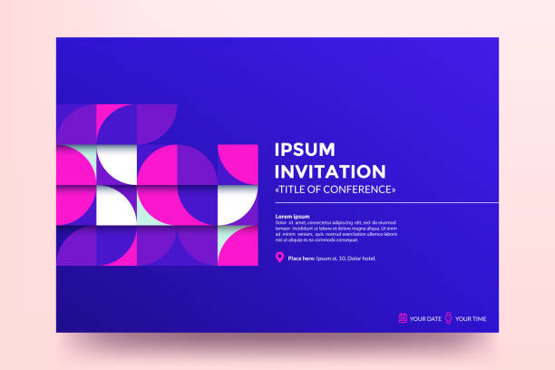 Invitation template. Modern colorful geometric pattern with abstract shapes on blue background. Applicable for banner,web page development, poster, flyer, magazine page. Vector eps 10. Invitation template. Modern colorful geometric pattern with abstract shapes on blue background. Applicable for banner,web page development, poster, flyer, magazine page. Vector eps 10. meeting drawings stock illustrations