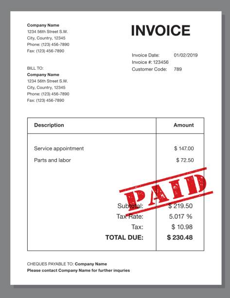 Invoice Design Template With Stamp Impression A basic invoice template. Vector EPS file is built in the CMYK color space. Add your own text as needed or use as-is. Stamp is a transparent shape to allow the text below to show through, but can be easily removed. paid stamp stock illustrations