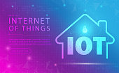 istock IoT Internet of things abstract background concept, Digital technology banner pink blue background binary code, abstract tech big data cloud center, Smart home, Smart city network, illustration vector 1366026300