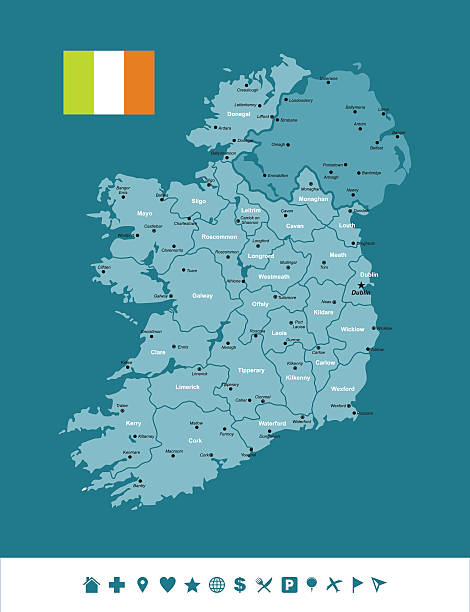 Ireland Infographic Map Vector map of Ireland with Infographic icons hse ireland stock illustrations