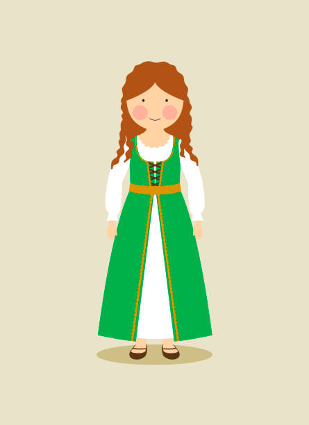 Irish traditional clothing for women vector art illustration