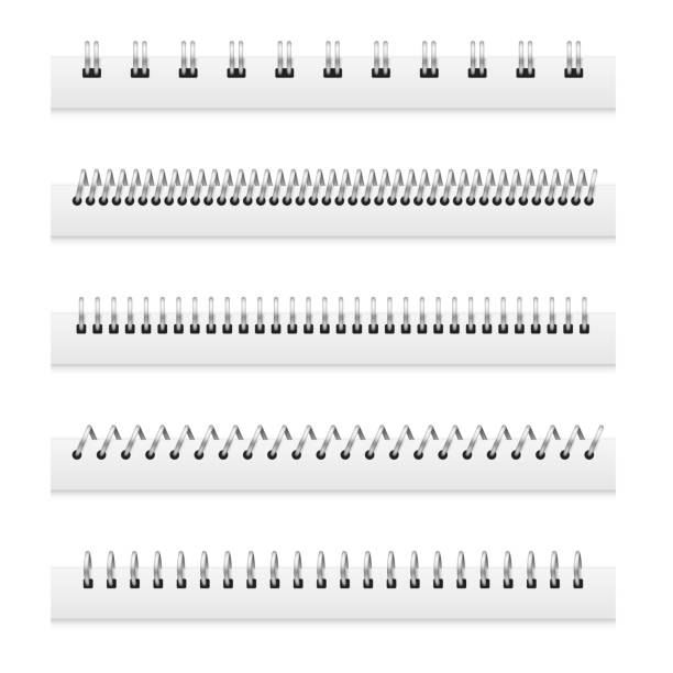 eisen verdrahtet spiralen für verbindliche notebook blätter - weißer ring stock-grafiken, -clipart, -cartoons und -symbole