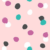 istock Irregular polka dot drawn by hand with rough brush. Simple seamless pattern. Grunge, sketch, watercolor. Pink, blue, black, purple, white. 1126107495