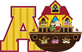 Cute Cartoon Noah and the Ark Biblical Alphabet Learning Illustration - By Mark Murphy Creative