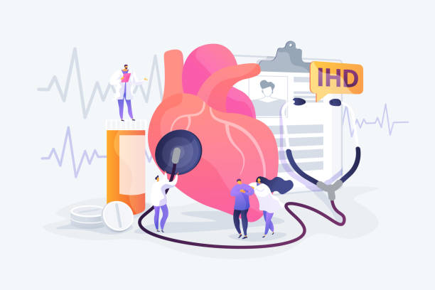 ilustrações, clipart, desenhos animados e ícones de ilustração isquêmica do vetor do conceito da doença cardíaca - cardiologista