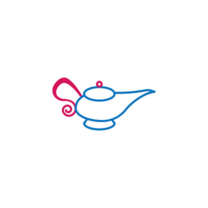 Islam, genie lamp 2 colored line icon. Simple blue and red element illustration. Islam, genie lamp concept outline symbol design from Islam set