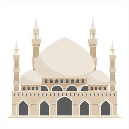 Islam traditional architecture mosque house building religious design flat vector illustration