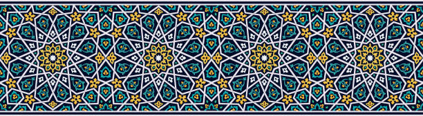 Islamic border Oriental vector ornament. Majolica in architecture. Also used as a pattern or texture. samarkand stock illustrations