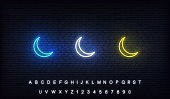 Islamic Crescent moon neon. Set of Ramadan neon colorful crescent moon.
