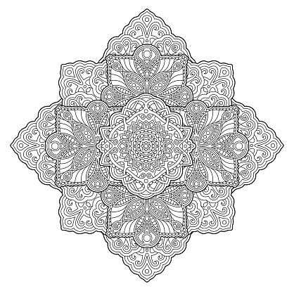Isolated adult coloring book page with cross