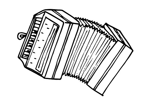 Isolated bandoneon, accordion. Musical instrument. Sketch style illustration.
