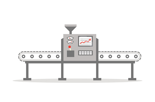 Isolated Conveyor belt in flat design. Factory production-vector illustration. Production concept.