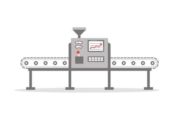 Isolated Conveyor belt in flat design. Factory production-vector illustration. Production concept. Production concept. Isolated Conveyor belt in flat design. Factory production-vector illustration. conveyor belt stock illustrations