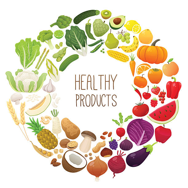 isolated fruits and vegetables chromatic wheel - üretmek stock illustrations