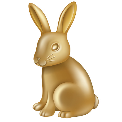 isolated golden rabbit. chinese mid autumn element. easter gold bunny.