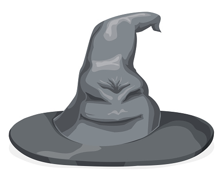Isolated Gray Wizard Hat with Smiling Face