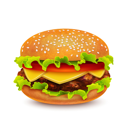 Isolated Hamburger on White Background in Realistic Style