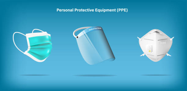 Isolated medical personal protective equipment on background. Pandemic covid-19 virus and protection coronavirus concept. Vector illustration design. Isolated medical personal protective equipment on background. Pandemic covid-19 virus and protection coronavirus concept. Vector illustration design. n95 mask stock illustrations