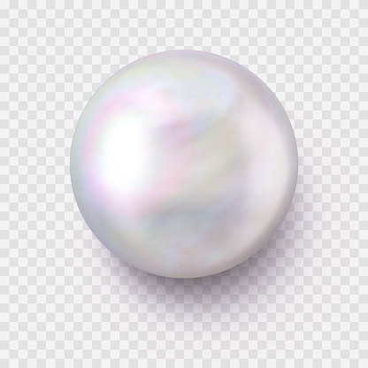 Isolated Realistic Single Shiny Pearl with a Shadow on Transparent Background