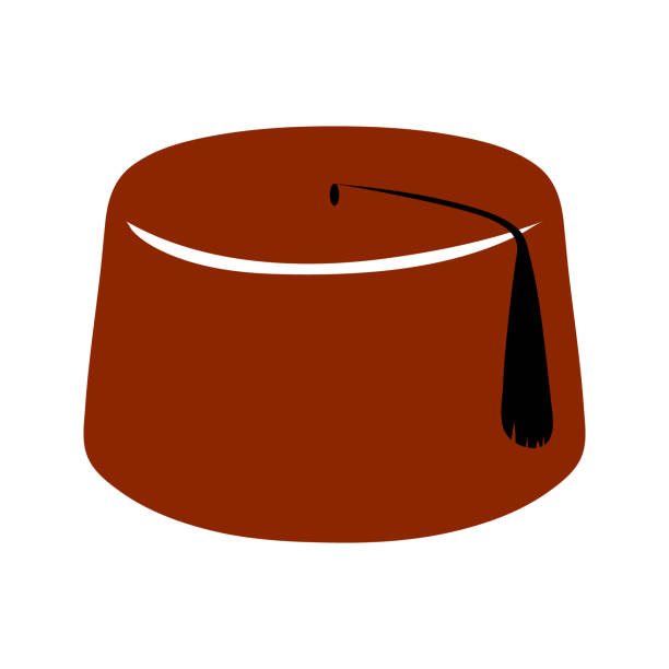 Isolated red Turkish fez (or tarboosh) with a black tassel vector art illustration