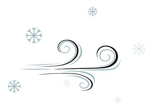 Isolated vector composition consisting of wind and flying snowflakes in cartoon style