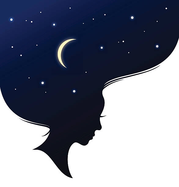 Isolated woman head with long hear looks like evening sky Isolated woman head with long hear looks like evening sky sleeping silhouettes stock illustrations