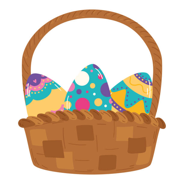 Isolated wooden basket with easter eggs Vector Isolated wooden basket with easter eggs Vector illustration easter sunday stock illustrations