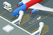 istock Isometric Airport embarking on airplanes Airbus. Air passengers during embarkation. Jet Bridge movable skybridge at airport 1363340742