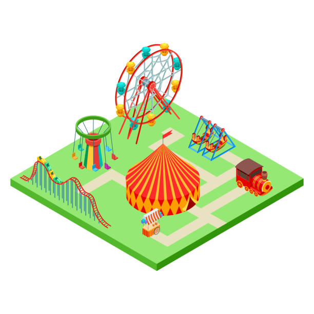 Isometric amusement park vector illustration isolated on white vector art illustration