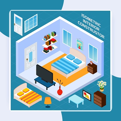 Isometric Bedroom Interior vector design