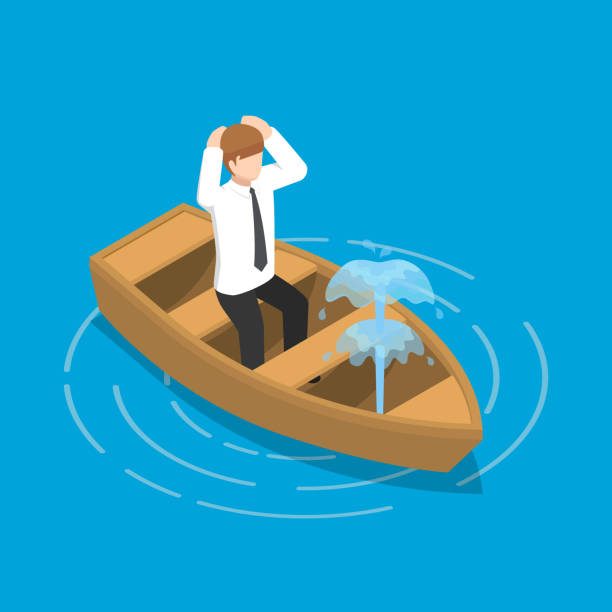 isometric-businessman-sitting-in-leaking-boat-vector-id902105822