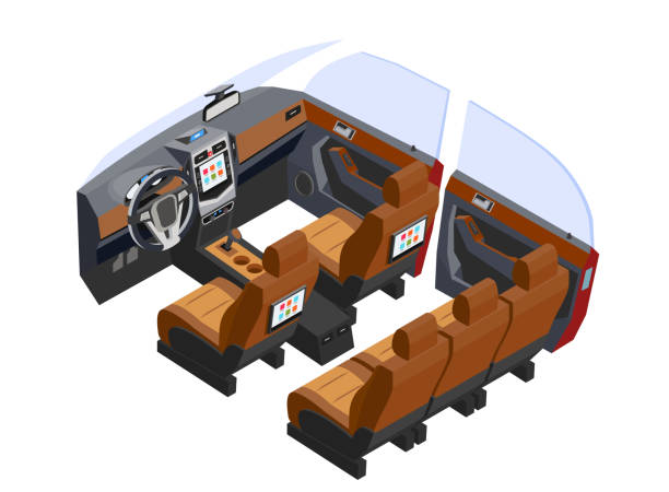 3d isometrische auto innenraum isoliert auf weißem hintergrund. - auto innenansicht stock-grafiken, -clipart, -cartoons und -symbole