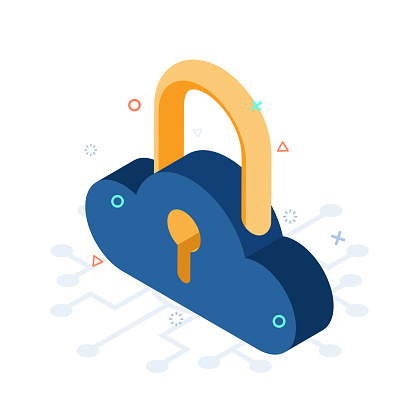 Isometric Cloud with Lock and Keyhole