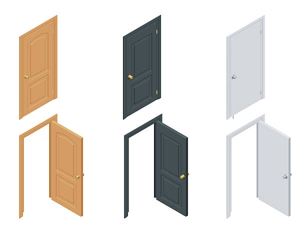 ilustraciones, imágenes clip art, dibujos animados e iconos de stock de puertas de colores isométricos - door