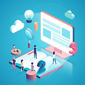 E-learning isometric concept illustration with people