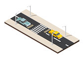 Isometric crosswalk with speed dump traffic vector illustration