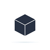isometric cube. linear icon. Line with editable stroke. Cube icons with a perspective 3d cube model with a shadow. Vector illustration. Big data and Internet connection concept.