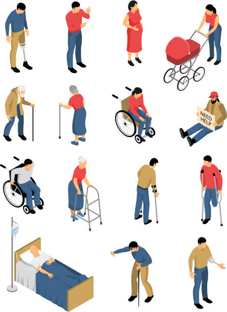 等軸測禁用人員設置 - 輪椅 插圖 幅插畫檔、美工圖案、卡通及圖標