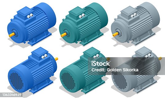 istock Isometric Electric Generator Motor isolated on white background. Power supply for electric car charging. Modern technology and environment care 1363346939