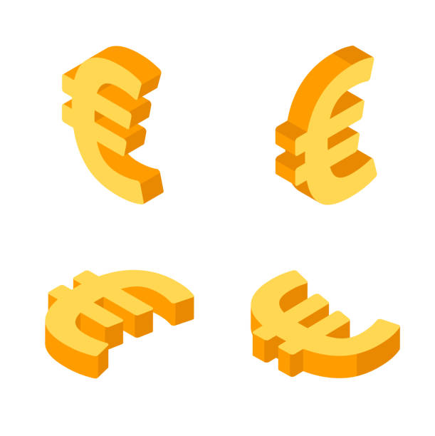 illustrations, cliparts, dessins animés et icônes de signe de l'euro isométrique en toute position. - euros